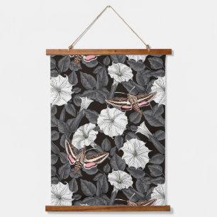 Moonflowers and sphinx moths 2 hanging tapestry