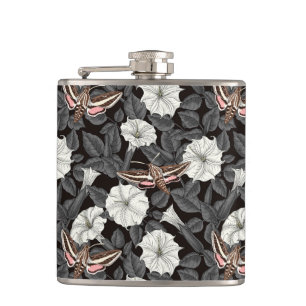 Moonflowers and sphinx moths 2 hip flask