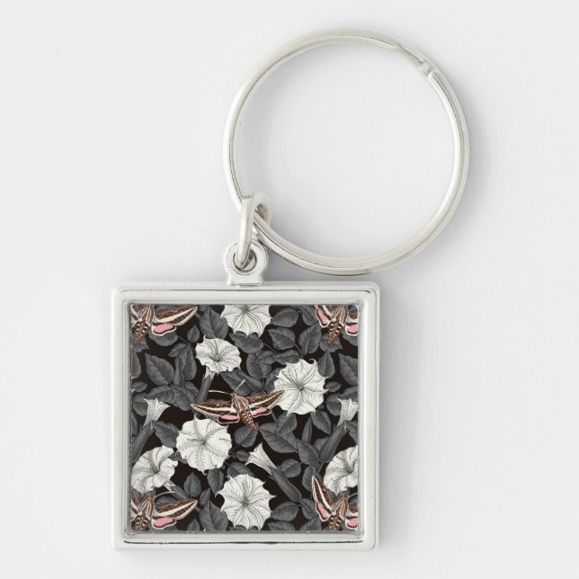Moonflowers and sphinx moths 2 key ring (Front)