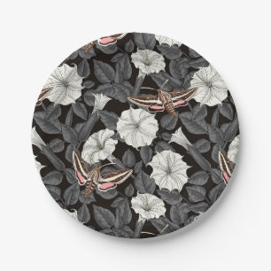 Moonflowers and sphinx moths 2 paper plate