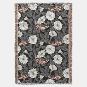 Moonflowers and sphinx moths 2 throw blanket
