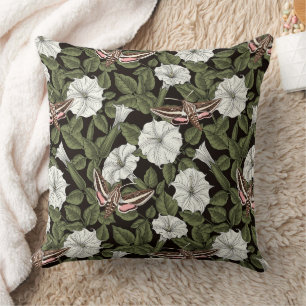 Moonflowers and sphinx moths cushion