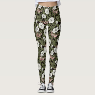 Moonflowers and sphinx moths leggings