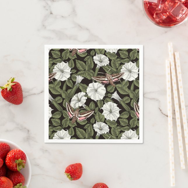 Moonflowers and sphinx moths napkin (Insitu)