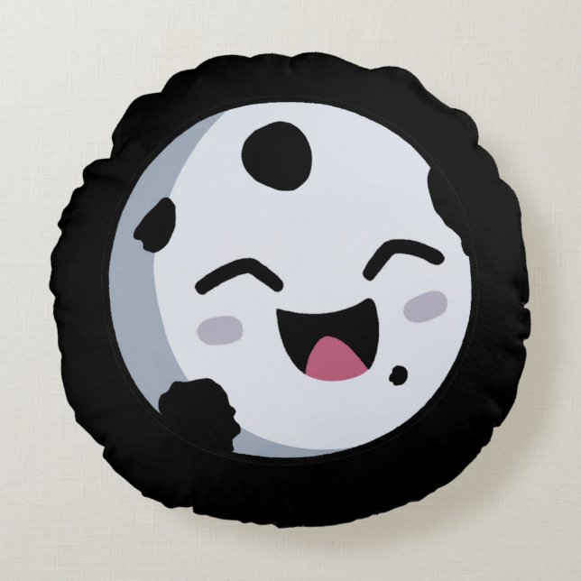 Mooning Moon 1 (Black Background) Round Cushion (Front)