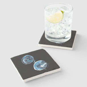 MoonJellyfish watercolor art Stone Coaster