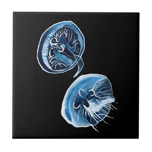 MoonJellyfish watercolor art Tile (Front)