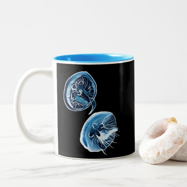 MoonJellyfish watercolor art Two-Tone Coffee Mug (With Donut)
