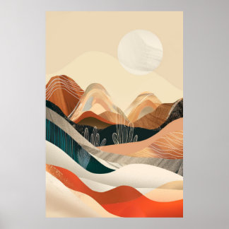 Moonlight above the silent desert - abstract oasis poster