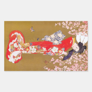 Moonlight and Cherry Blossoms Rectangular Sticker