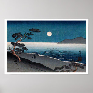 Moonlight and Lonely Shore, Hiroshige, Ukiyo-e Poster