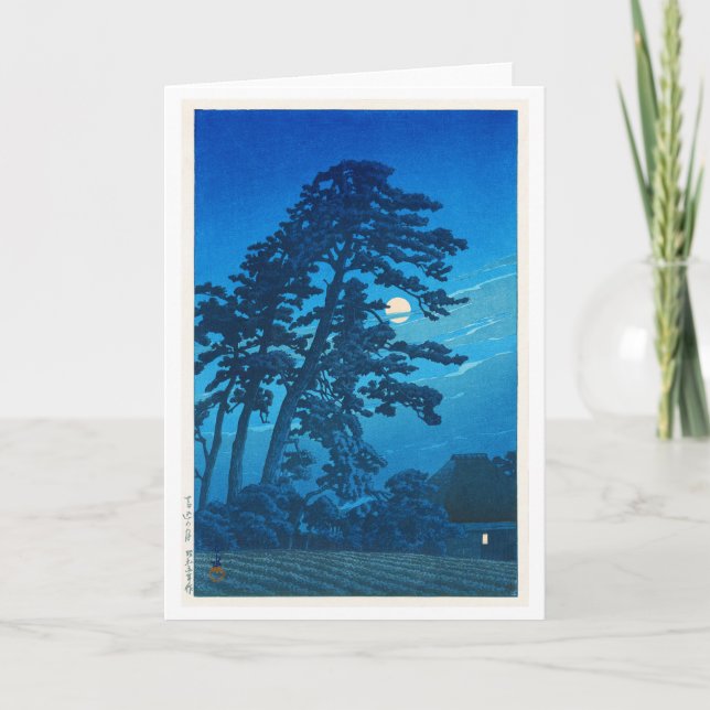 Moonlight at Magome, Hasui Kawase, Woodcut Card (Front)