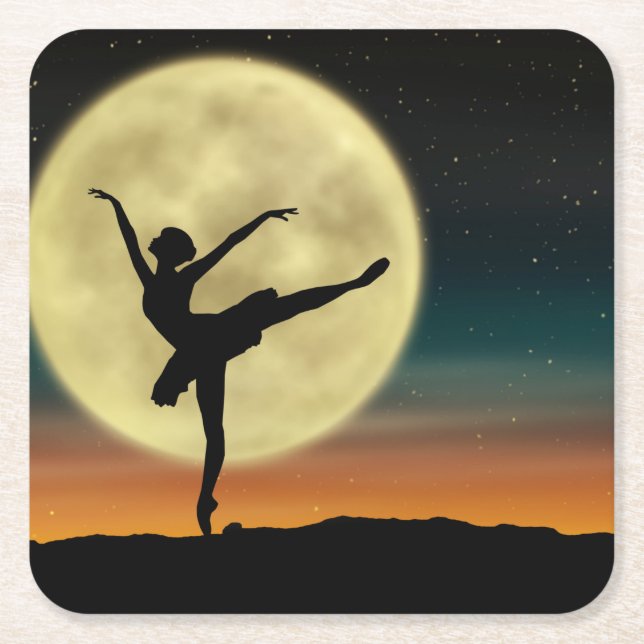 Moonlight Ballet Square Paper Coaster (Front)