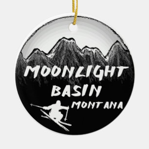 Moonlight Basin Montana skier Ceramic Tree Decoration