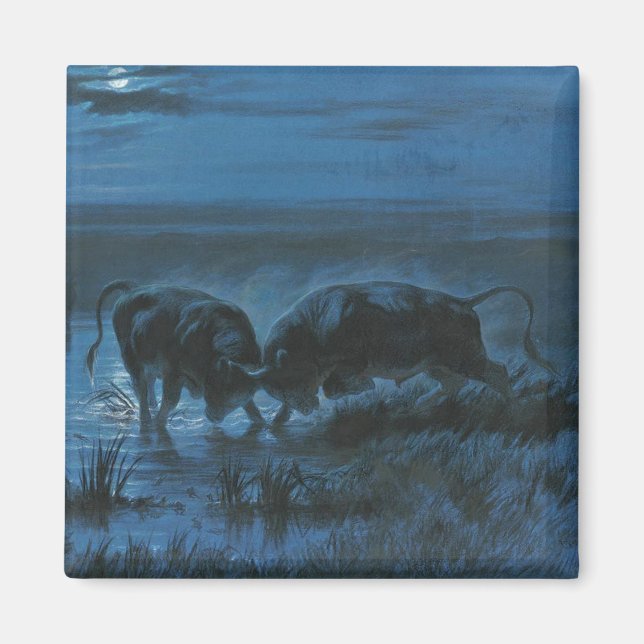 Moonlight Battle (Water Buffalo Fighting) Magnet (Front)