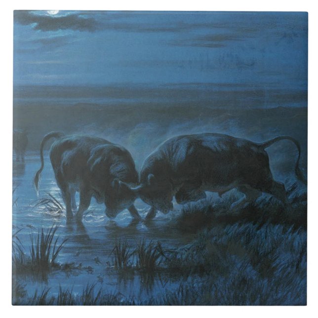 Moonlight Battle (Water Buffalo Fighting) Tile (Front)