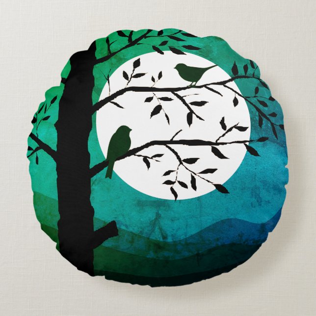 Moonlight Birds Round Cushion (Front)