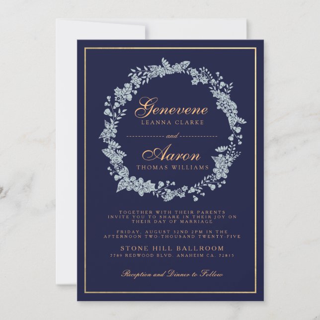 Moonlight Bloom | Deep Navy Wedding Invitation (Front)