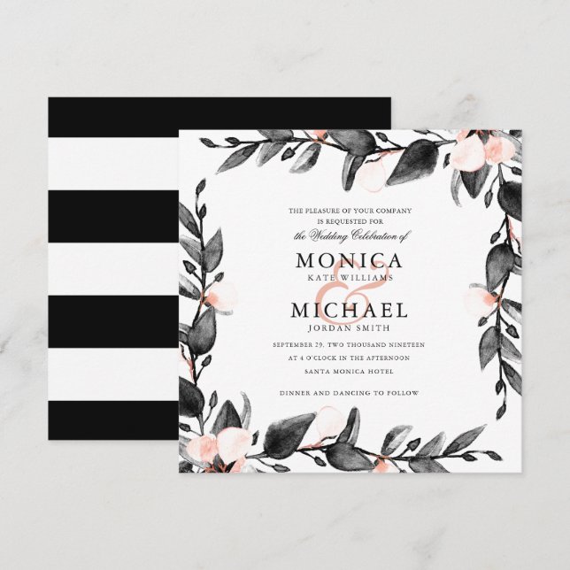 Moonlight Bloom | Modern botanical wedding Invitation (Front/Back)