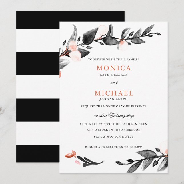 Moonlight Bloom | Modern botanical wedding Invitation (Front/Back)