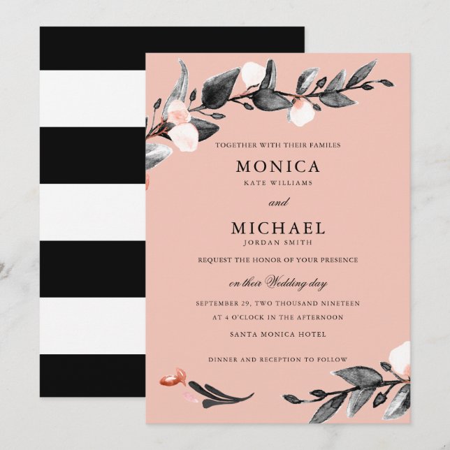 Moonlight Bloom | Modern botanical wedding Invitation (Front/Back)