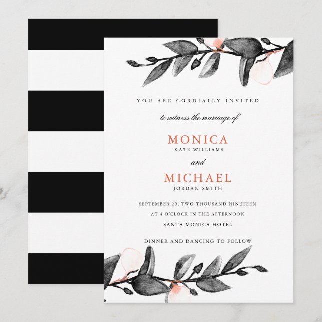 Moonlight Bloom | Modern botanical wedding Invitation (Front/Back)