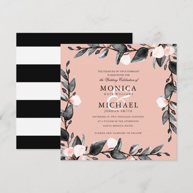 Moonlight Bloom | Modern botanical wedding pink Invitation (Front/Back)
