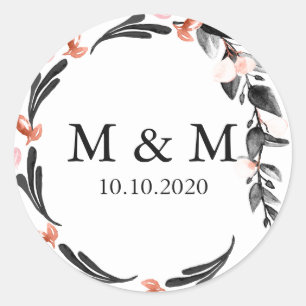 Moonlight Bloom Wedding Classic Monogram Classic Round Sticker
