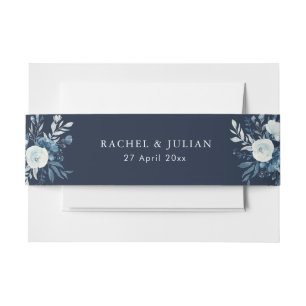 Moonlight Blue floral belly band Invitation Belly Band