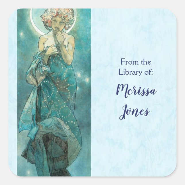 Moonlight by Alphonse Mucha Square Sticker (Front)