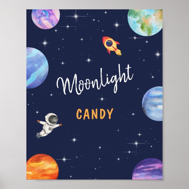 Moonlight Candy Space Theme Birthday Party Sign (Front)