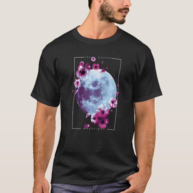 Moonlight Cherry Blossom Aesthetic Vaporwave Glitc T-Shirt (Front)