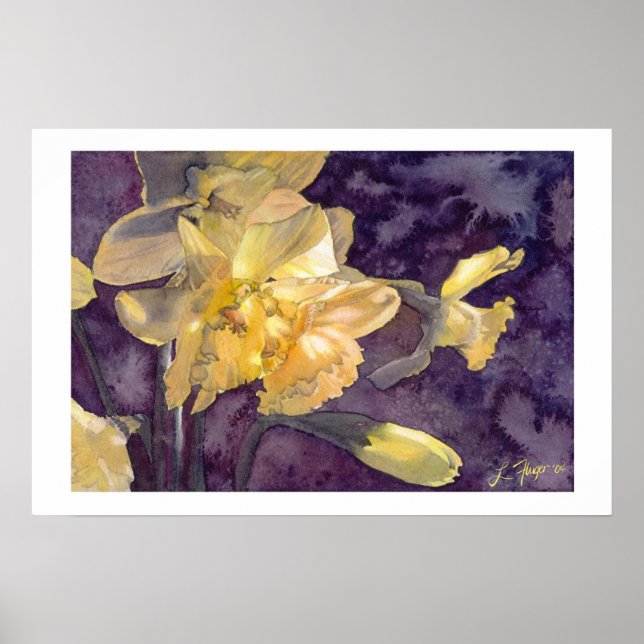 Moonlight Daffodils- Watercolor Poster Print  (Front)