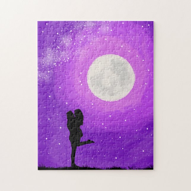Moonlight Date Night Couple Purple Starry Sky Jigsaw Puzzle (Vertical)