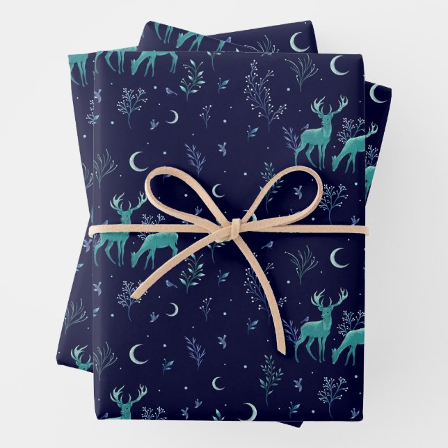 Moonlight Deer Wrapping Paper Sheets (In situ)
