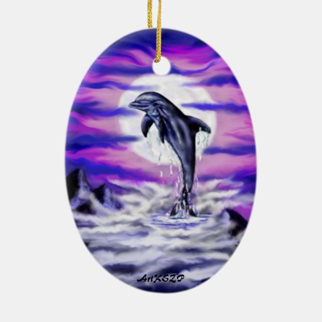 Moonlight Dolphin Ceramic Tree Decoration (Back)