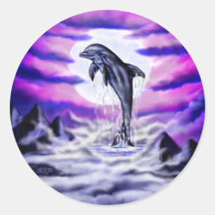 Moonlight Dolphin Classic Round Sticker