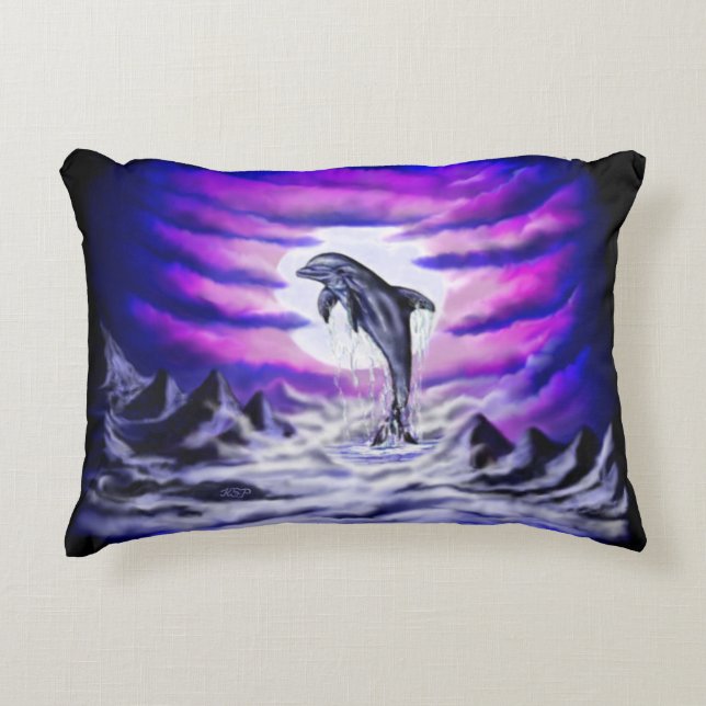 Moonlight Dolphin Decorative Cushion (Front)