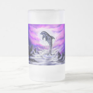 Moonlight Dolphin Frosted Glass Beer Mug