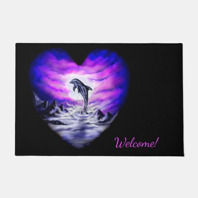 Moonlight Dolphin Heart Doormat (Front)