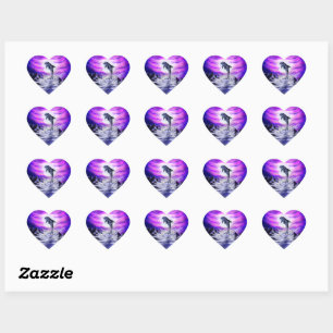 Moonlight Dolphin Heart Sticker