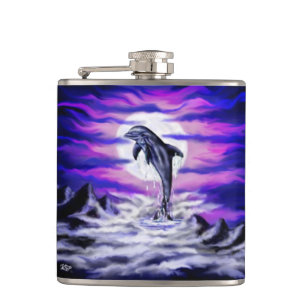 Moonlight Dolphin Hip Flask