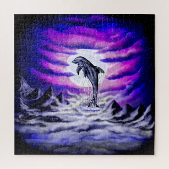 Moonlight Dolphin Jigsaw Puzzle (Vertical)