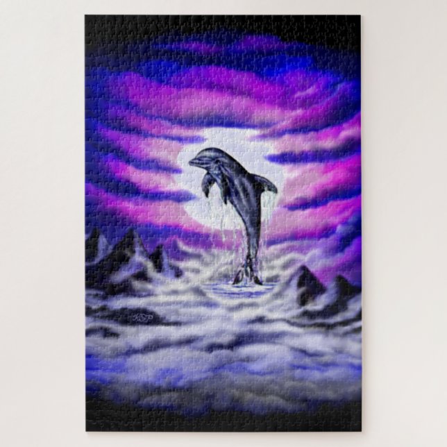 Moonlight Dolphin Jigsaw Puzzle (Vertical)