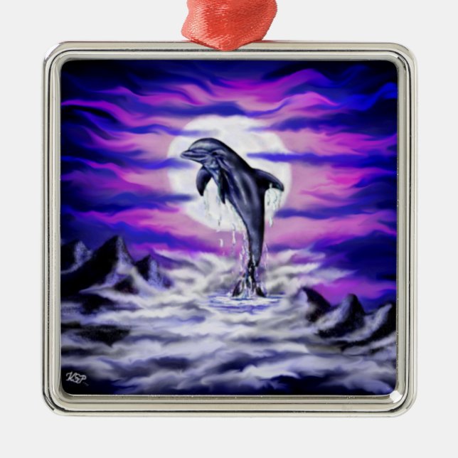 Moonlight Dolphin Metal Tree Decoration (Front)