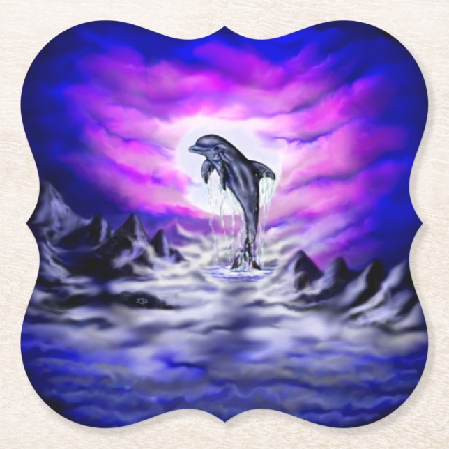 Moonlight Dolphin Paper Coaster (Front)