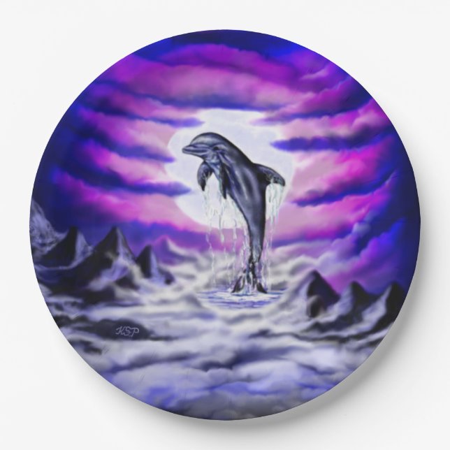 Moonlight Dolphin Paper Plate (Front)