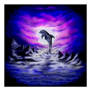 Moonlight Dolphin Poster