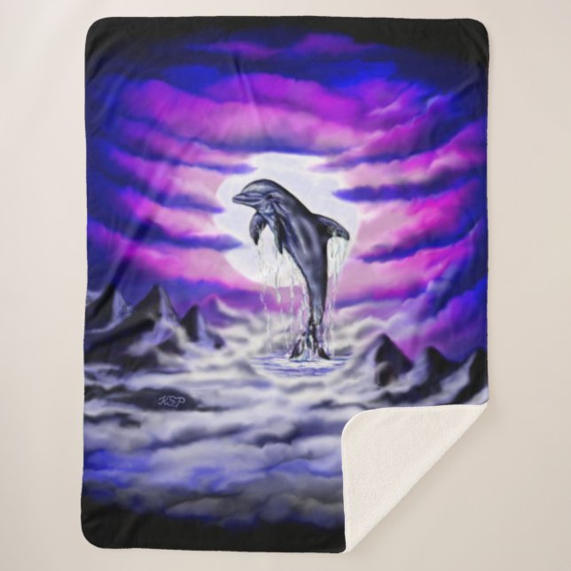 Moonlight Dolphin Sherpa Blanket (Front)