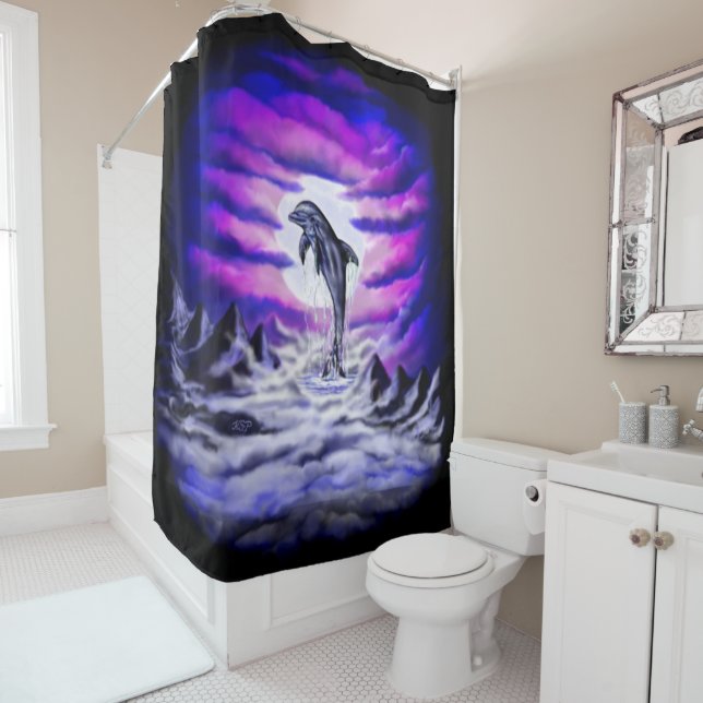 Moonlight Dolphin Shower Curtain (In Situ)